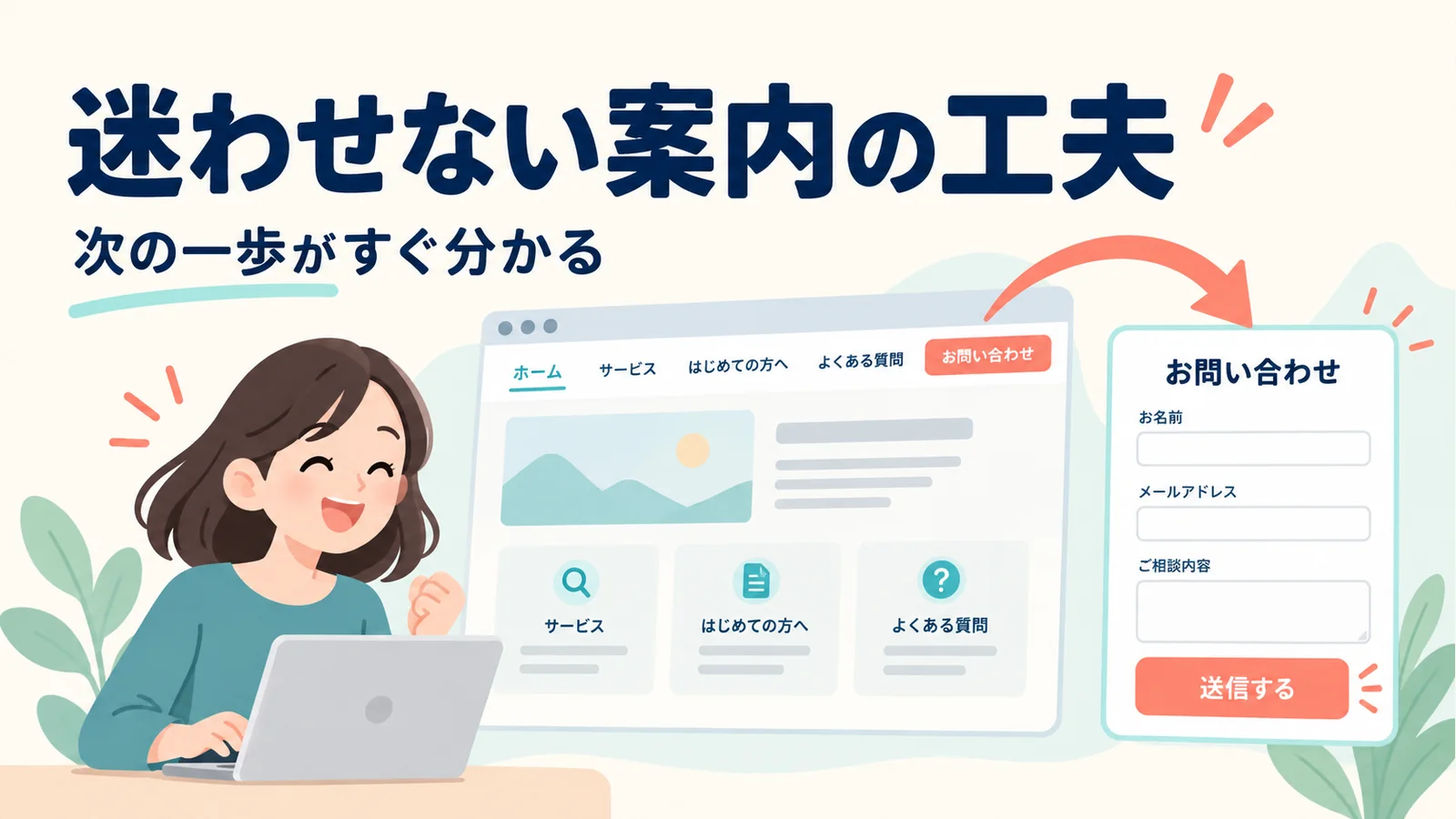 分かりやすいメニューから問い合わせフォームへ進む案内